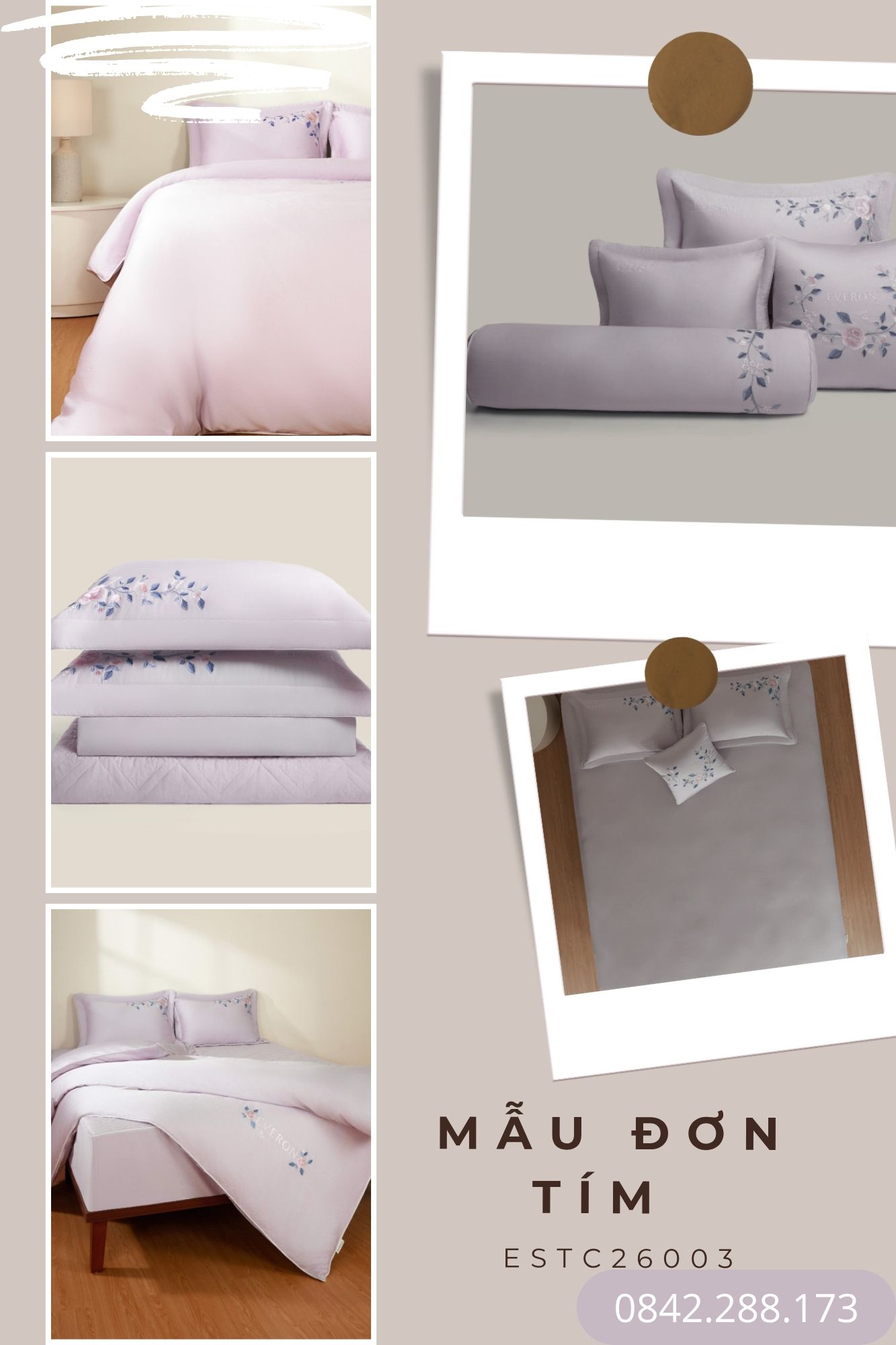 Bộ chăn ga gối Mẫu đơn tím - ESTC26003