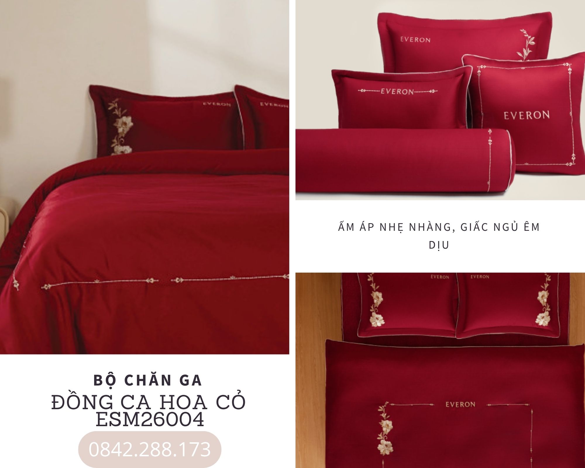 Bộ chăn ga gối Everon Cẩm chướng đỏ - ESTC26007