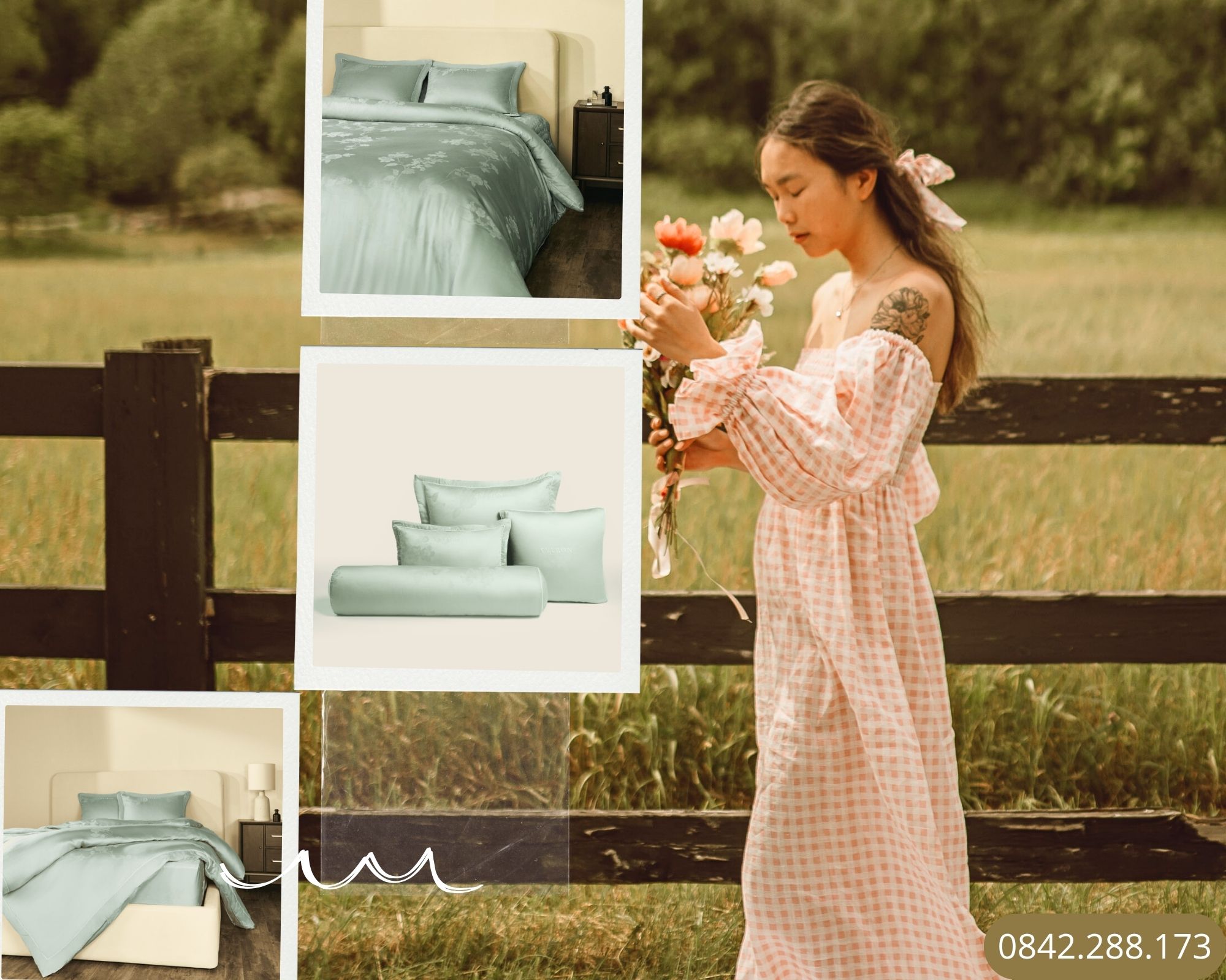 Bộ chăn ga gối EVERON CAO CẤP MANG NÉT XANH MITH