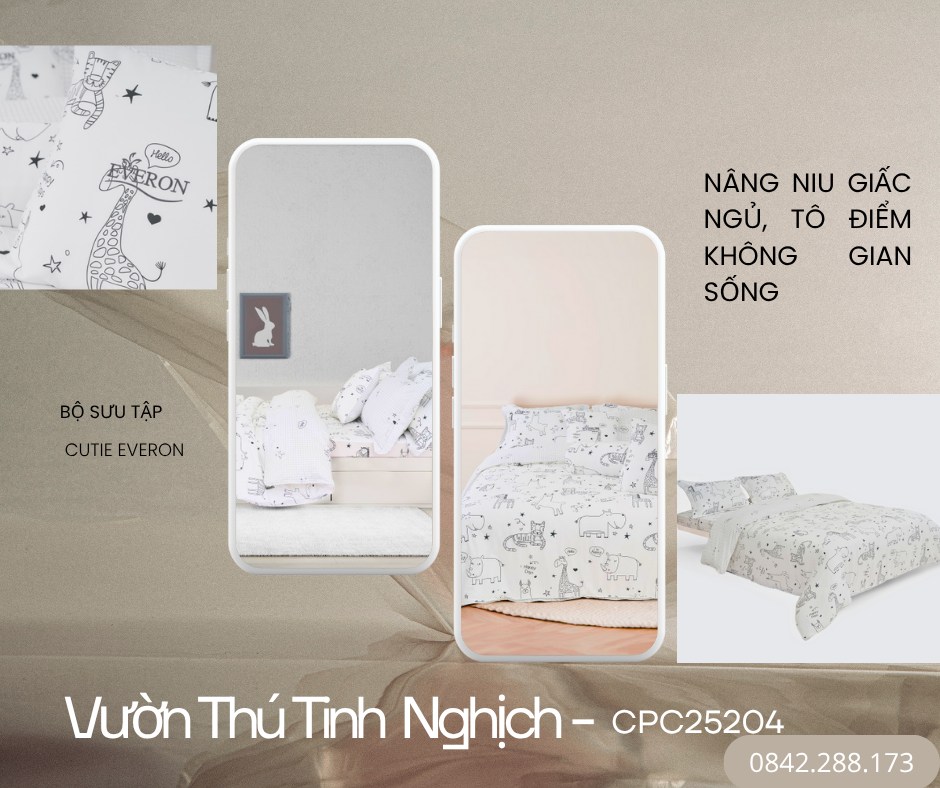 Bộ chăn ga gối Everon Kids Vườn Thú Tinh Nghịch - CPC25204