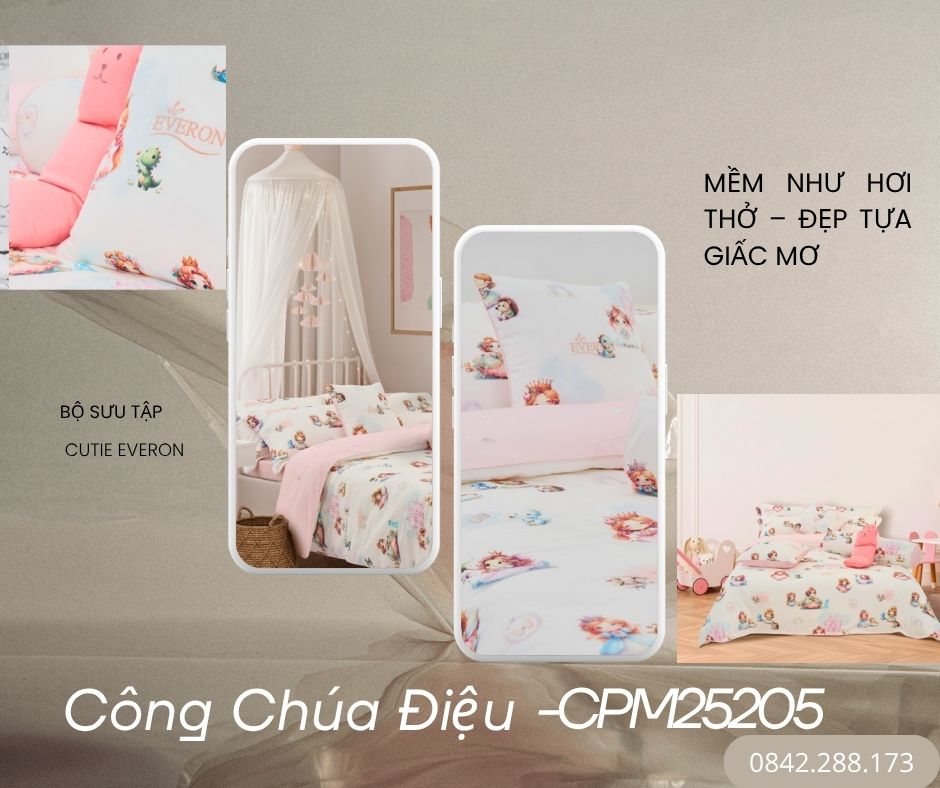 Bộ chăn ga gối Everon Kids Công Chúa Điệu - CPM25205