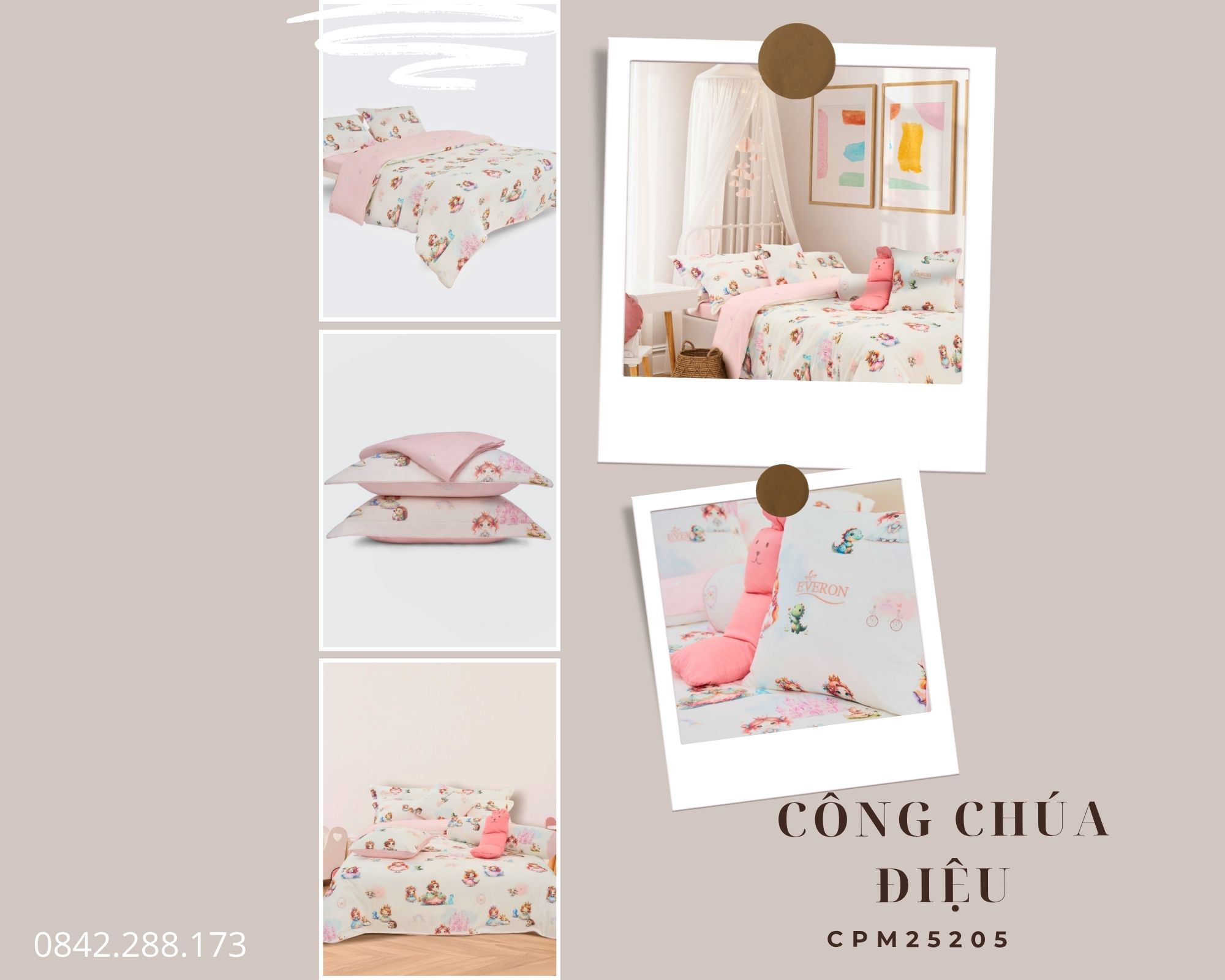 Bộ chăn ga gối Everon Kids Công Chúa Điệu - CPM25205