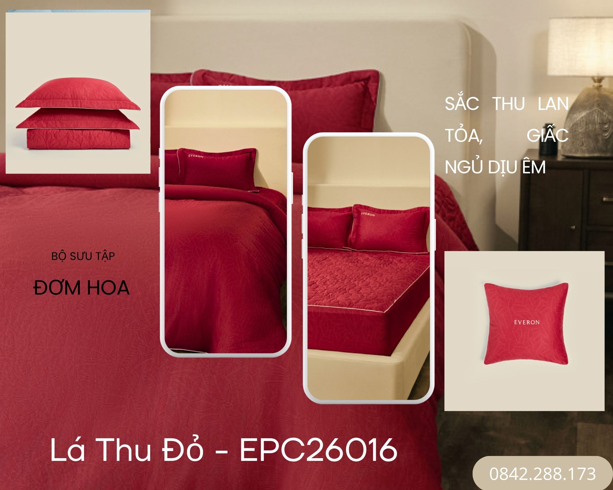 Bộ chăn ga gối Everon Lá Thu Đỏ - EPC26016