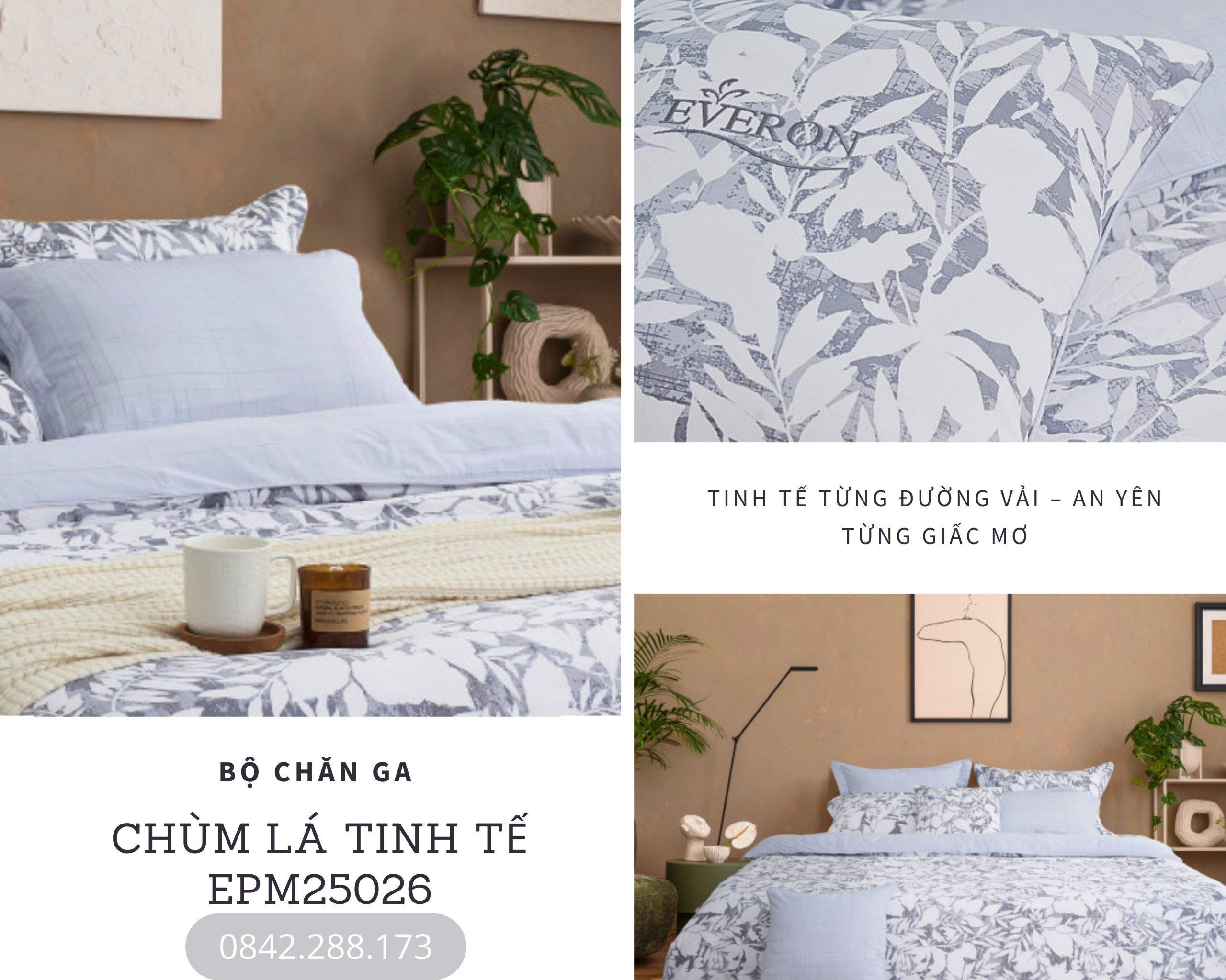 Bộ chăn ga gối Everon Chùm Lá Tinh Tế - EPM25026