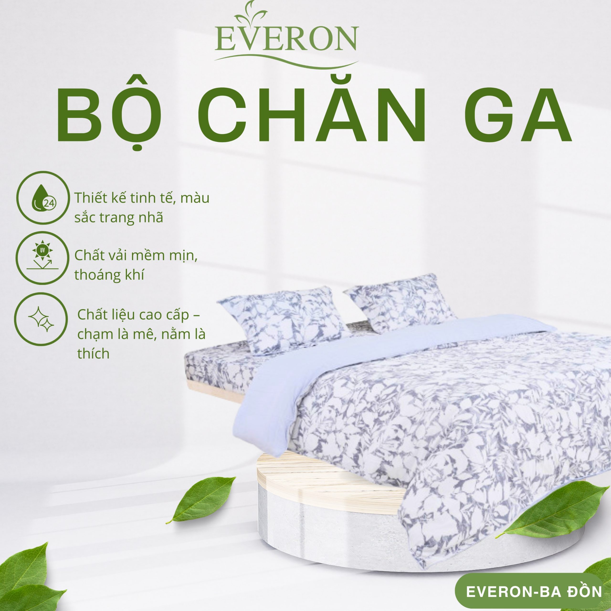 Bộ chăn ga gối Everon Chùm Lá Tinh Tế - EPM25026 Bộ chăn ga gối Everon Chùm Lá Tinh Tế - EPM25026
