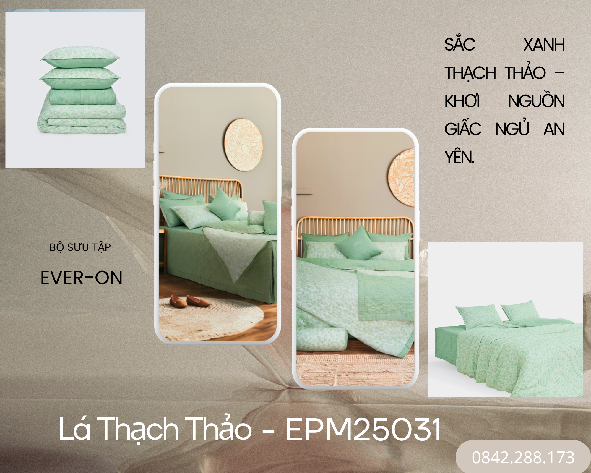 Bộ chăn ga gối Everon Lá Thạch Thảo - EPM25031