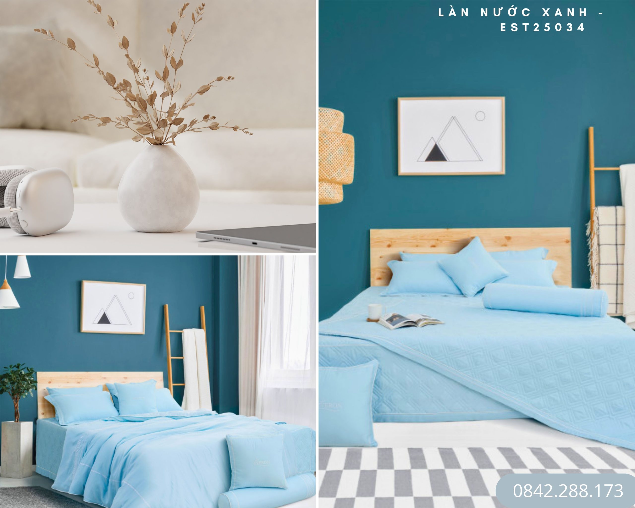 Bộ chăn ga gối Everon Làn Nước Xanh - EST25034