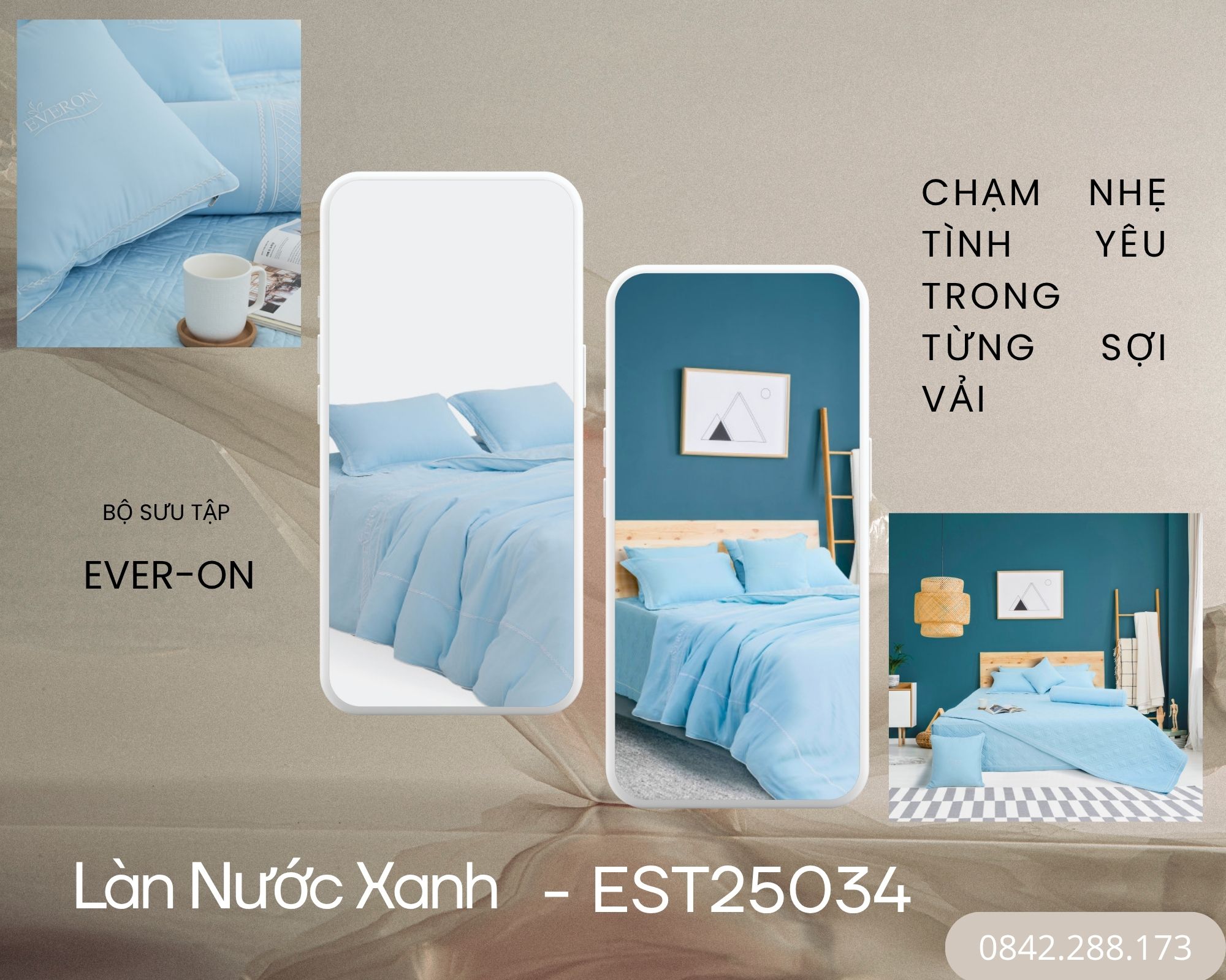 Bộ chăn ga gối Everon Làn Nước Xanh - EST25034