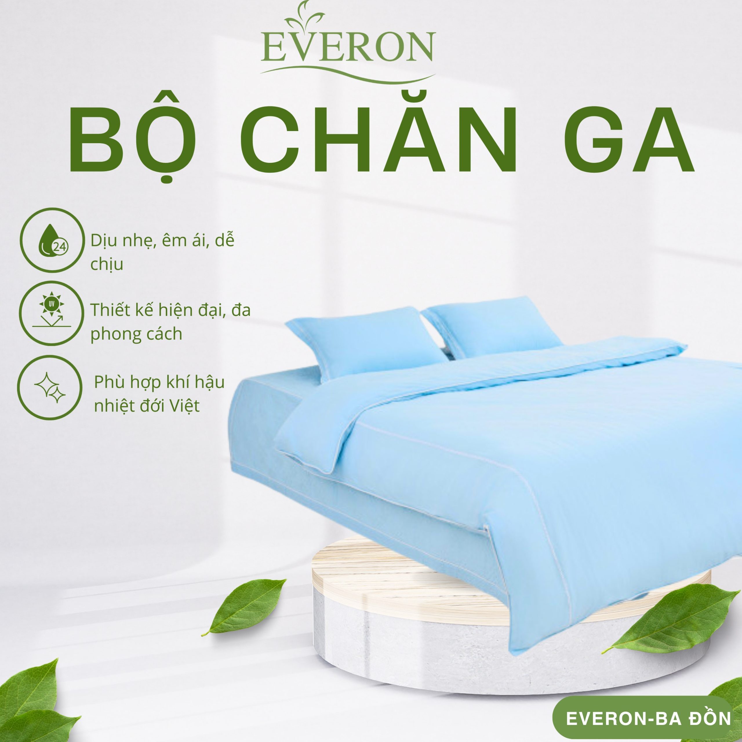 Bộ chăn ga gối Everon Làn Nước Xanh - EST25034 Bộ chăn ga gối Everon Làn Nước Xanh - EST25034