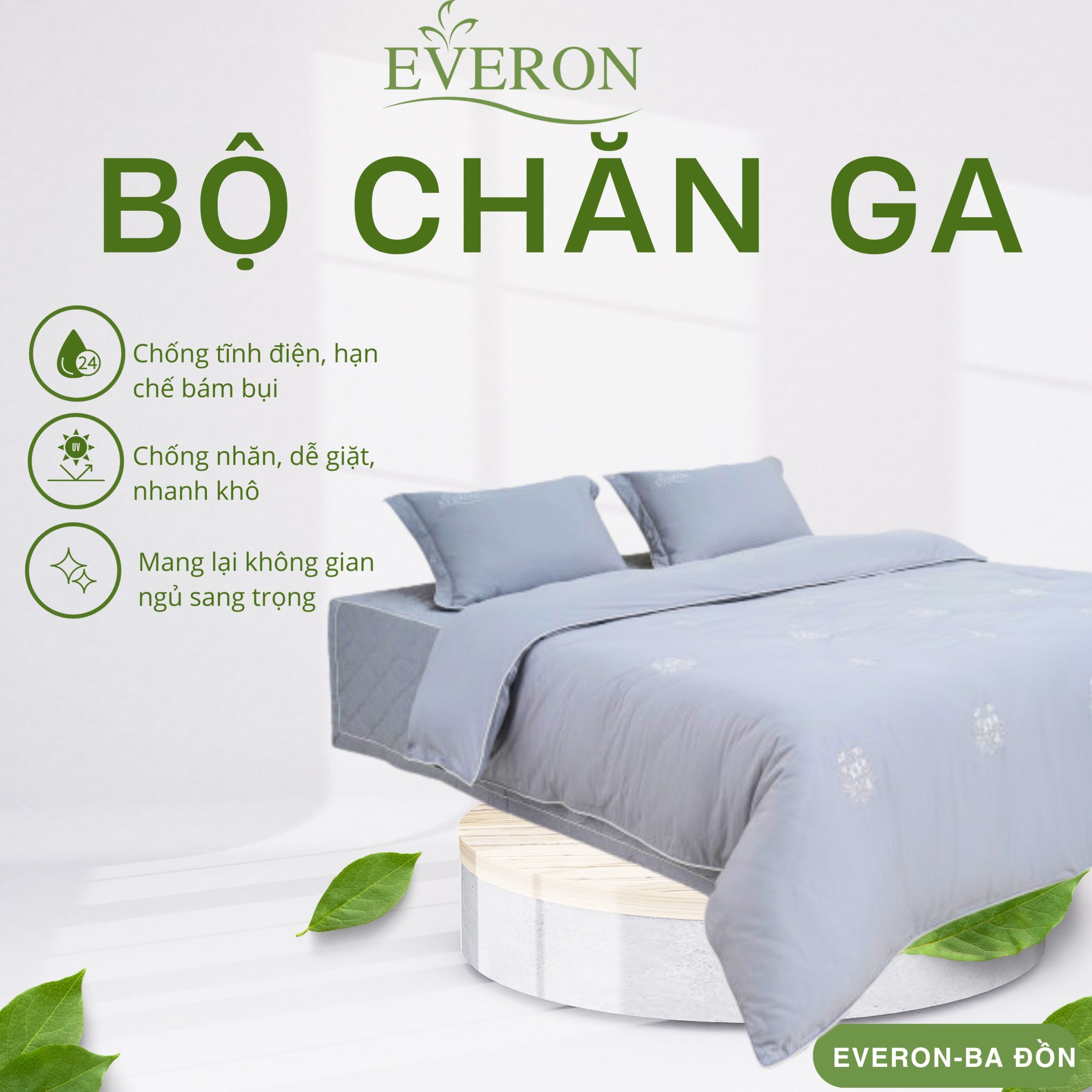Bộ chăn ga gối Evron Hoa Thêu Xám - EST25042 Bộ chăn ga gối Evron Hoa Thêu Xám - EST25042
