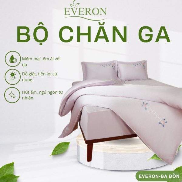 Bộ chăn ga gối Everon Mẫu đơn tím - ESTC26003