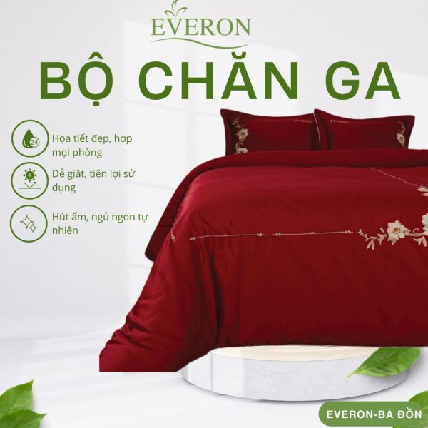 Bộ chăn ga gối Everon Cẩm chướng đỏ - ESTC26007