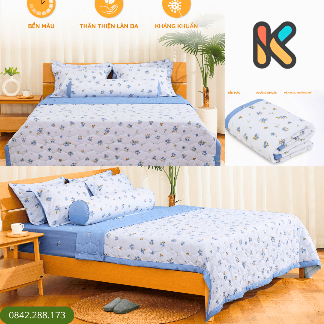 Chăn hè Microfiber K-Bedding KMP502 – Hoa nhí xanh