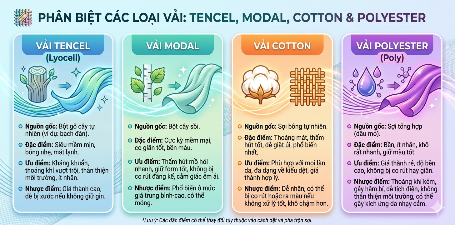 Sự khách biệt giữa các loại vải Tencel, Modal,Cotton và Poly bạn nên biết khi chọn chăn ga