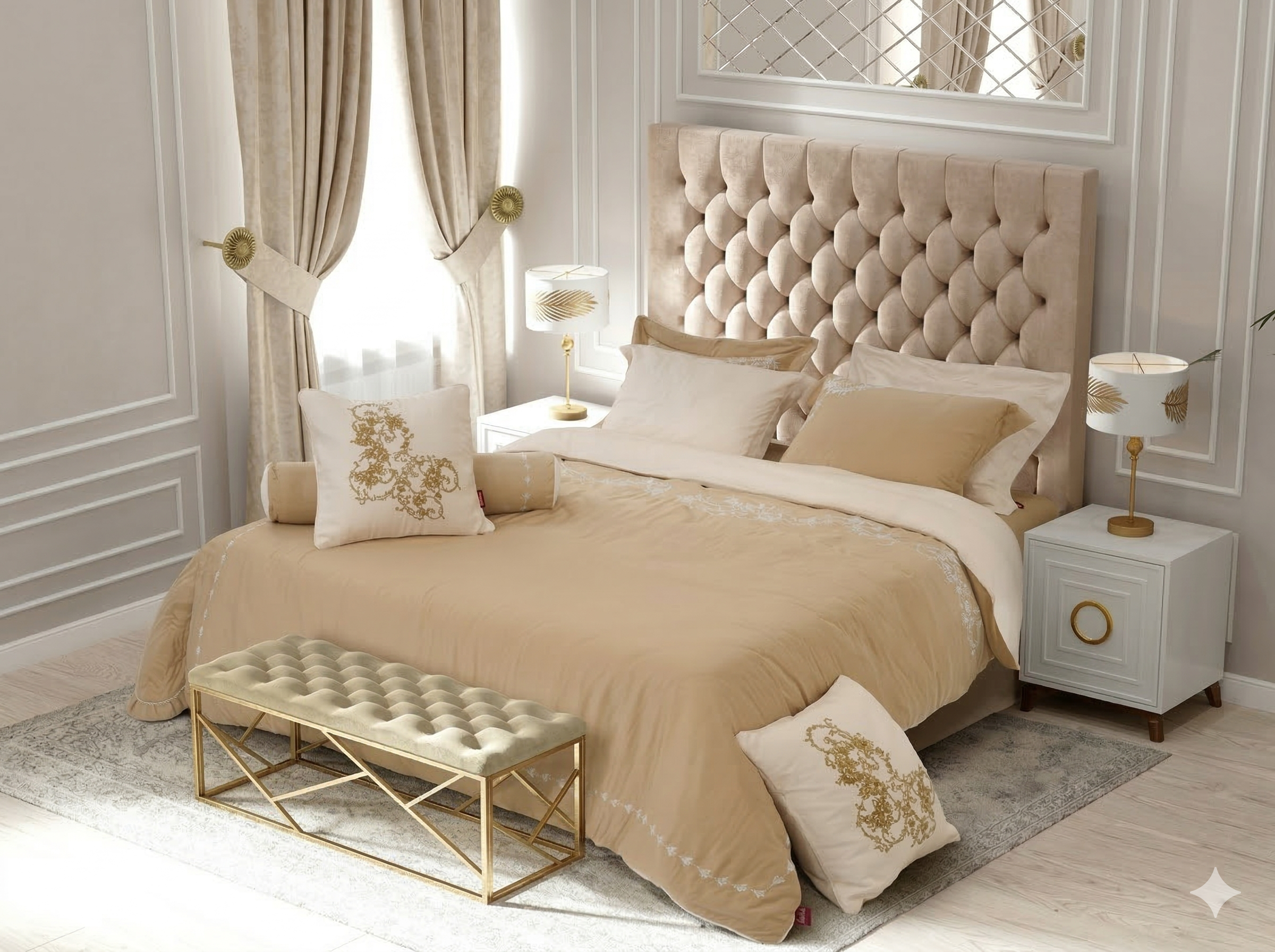 Mẫu phòng ngủ tân cổ điển kết hợp hiện đại với các bộ màu be EVERON Hoạ tiết bay